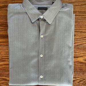 ZACHARY PRELL men’s casual dress button down shirt blue fine print SOFT COTTON